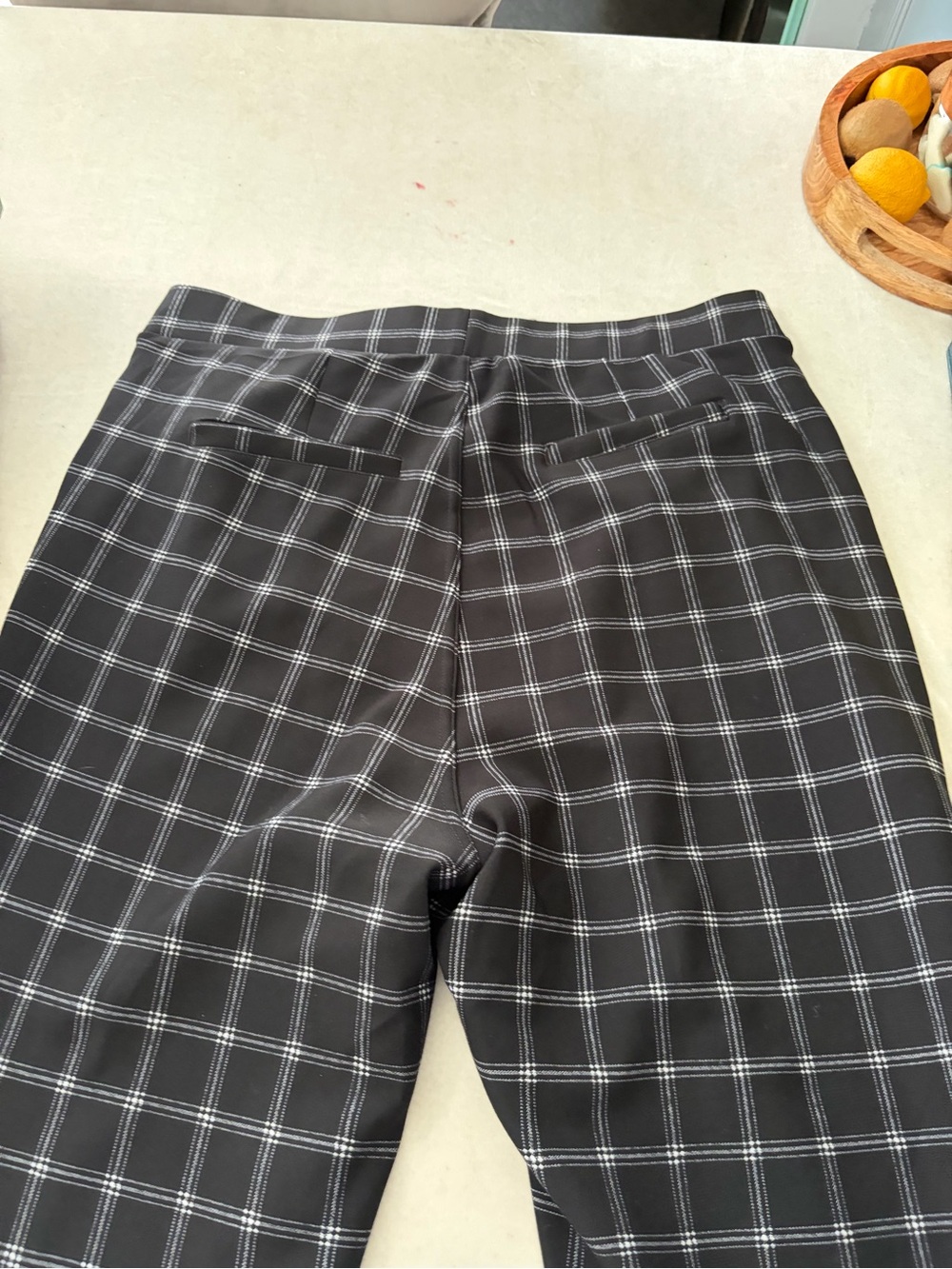 Black Plaid Women's Chinos with Gold Button Detail - Picture 8 of 13